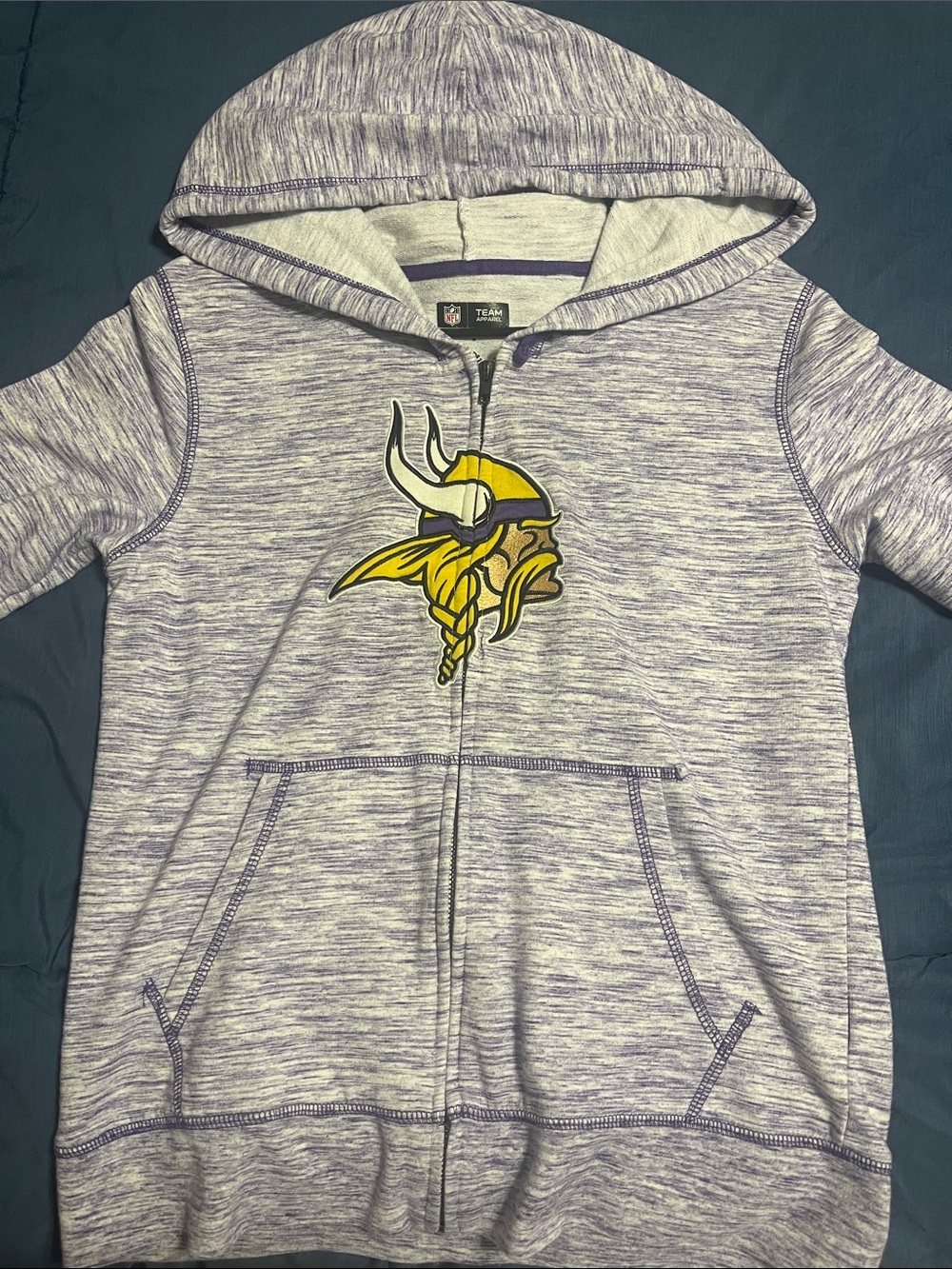 NFL Women’s Heather Purple Zip Hoodie with Yellow Viking Logo